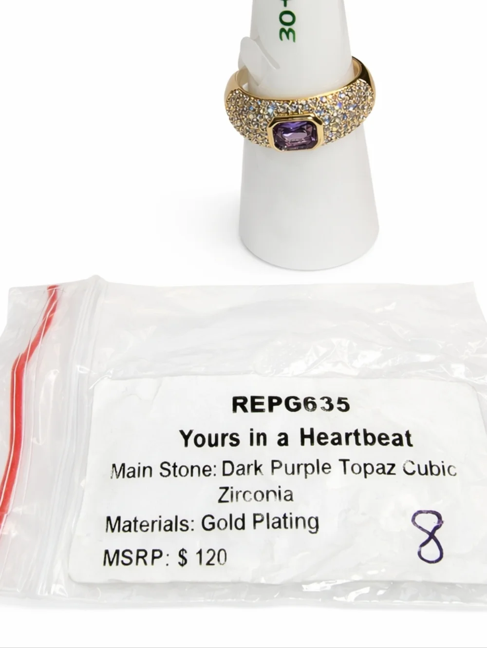 Bomb‎ Party NWT Gold Plated Pavé Ring Dark Purple Topaz CZ